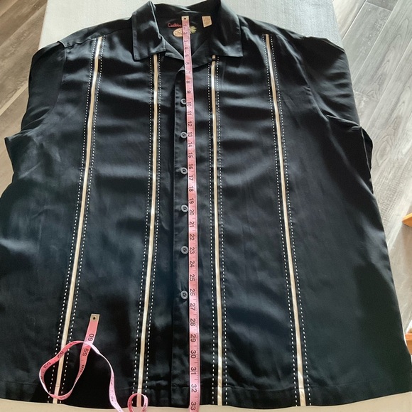 Caribbean Roundtree & York Silk Blend Hawaiian Style Shirt Black/White Men's 2X - Picture 4 of 10